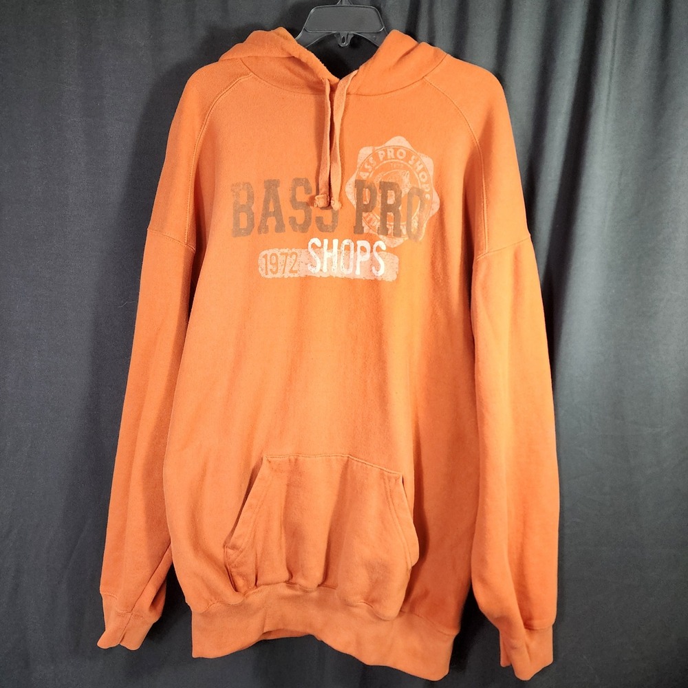 Bass Pro Shops Orange Graphic Hoodie Sweatshirt Mens XL Pullover Long Sleeve
